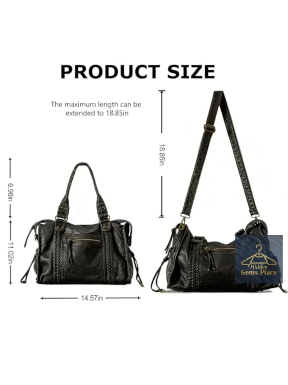 Large Vintage Y2K Tote Bag Washed Vegan Leather Slouchy Hobo Crossbody
